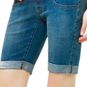 Kimi + Kai Maternity Bermuda Denim Shorts Rolled Up Dark Wash Size 28 NWT